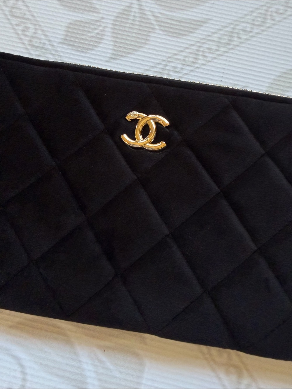 CHANEL Black Quilted Cosmetic Pouch with Gold CC Emblem - Picture 11 of 11